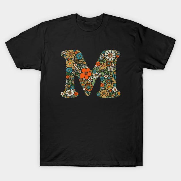 Hippie Floral Letter M T-Shirt by zeljkica